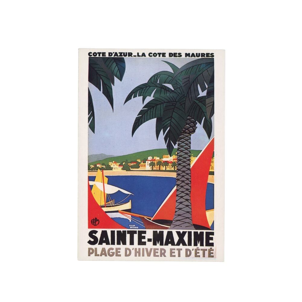 Sainte Maxime French Travel Poster Postcard Art Deco Cote d'Azur